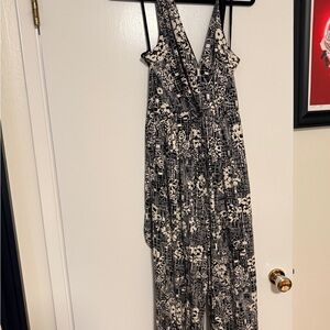 Anthropologie Cream and Black Floral Pattern Jumpsuit